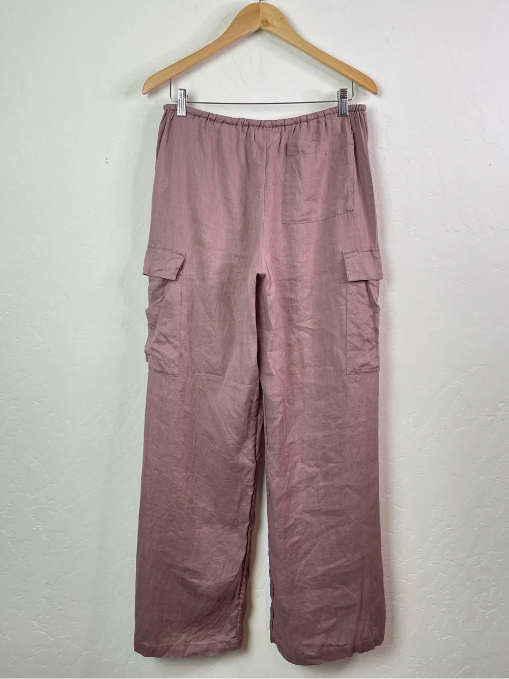 L*Space Sundown Dusty Pink Linen Cargo Wide Leg Boho Coastal Pants Size Medium